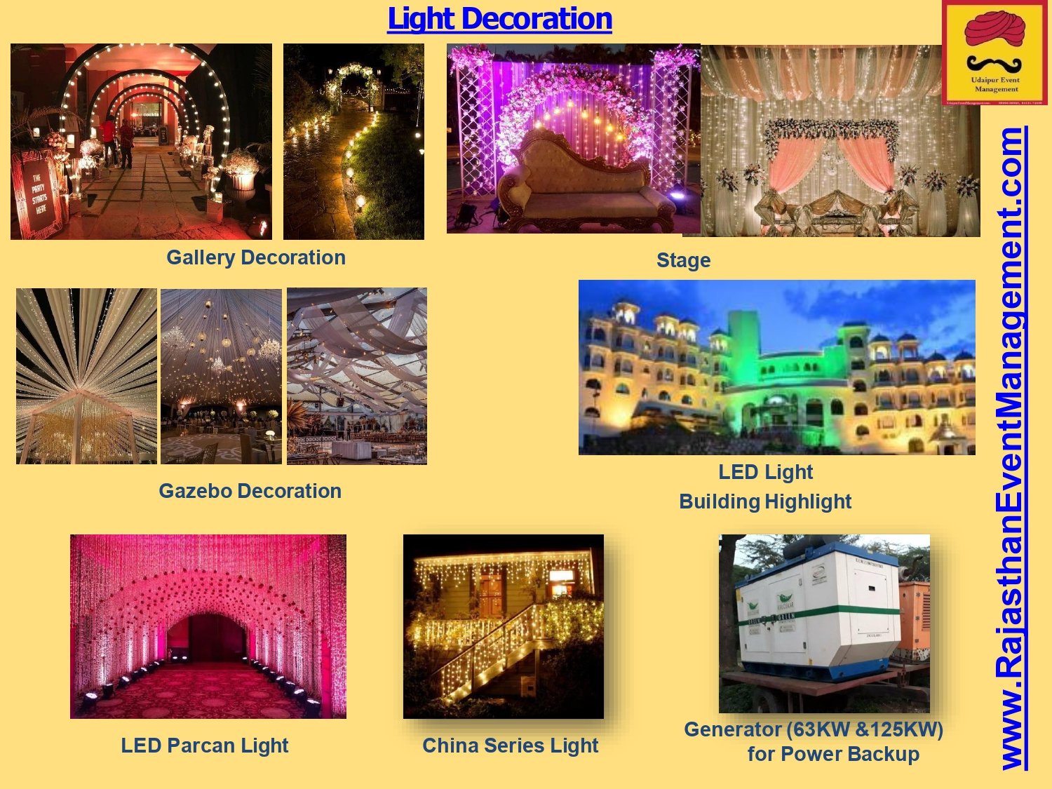 LED Light, Gazebo, Generator & Stage Decoration
